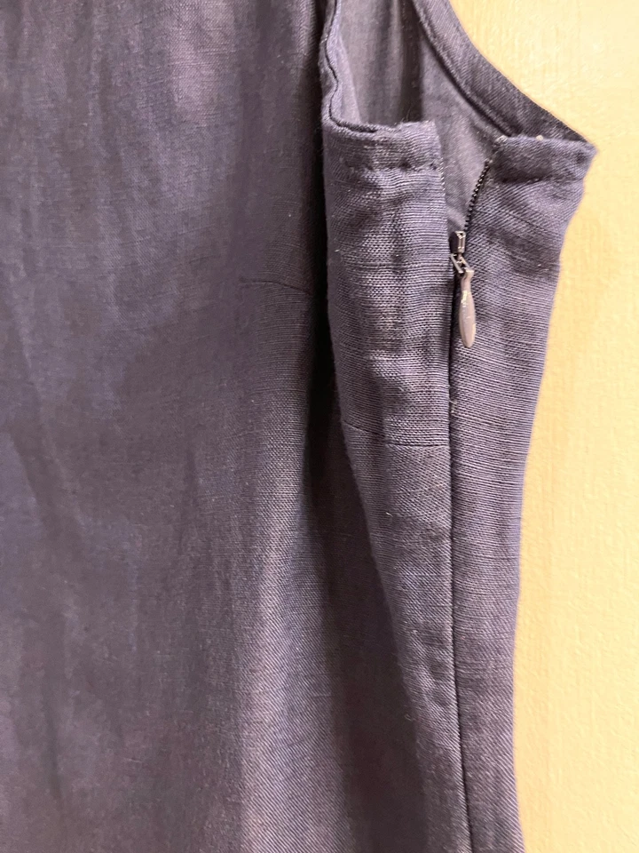 Vestido recto Boston Proper mezcla de lino azul marino con cuello, talla S Foto 3 de 4