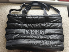 DKNY Black Quilted Logo Pattern Large Tote Zi...