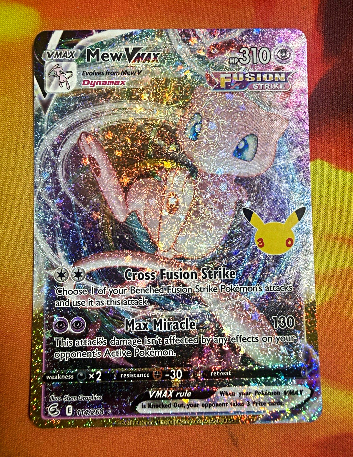 2026 Pokemon TCG Mew VMAX 114/264 Fusion Strike 30th Anniversary Set Holo Eng