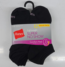 Hanes Lightweight No-Show Socks 12 Pairs Black Women  s 5-9 Comfort Heel