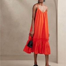 BANANA REPUBLIC Charlize Linen Midi Dress 100% Line Orange Size Small
