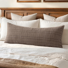 Long Lumbar Throw Pillow Cover 14X36 Soft Linen Check Decorative Pillowcase Pack