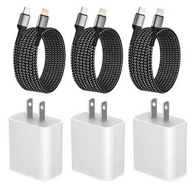 3Pack 20W PD Fast Charger For iPhone USB-C Quick Charging Adapter Kit