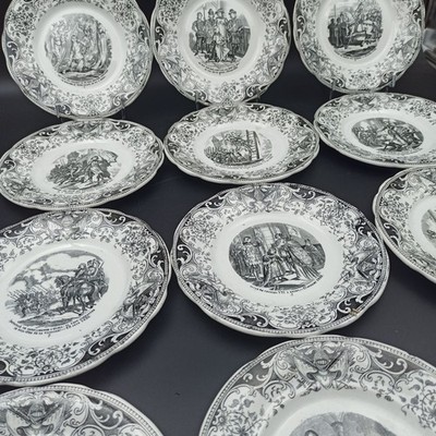 Creil Monterreau - 12 Talking Plates In Faience The Life Of Jeanne D'Arc
