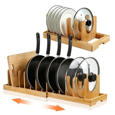 Pots and Pans Organizer under Cabinet, Expandable Pot lid Holder Rack and cut...