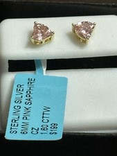 Gold Over Sterling Silver 925 6mm Pink Sapphire CZ Earrings 1.6CTW