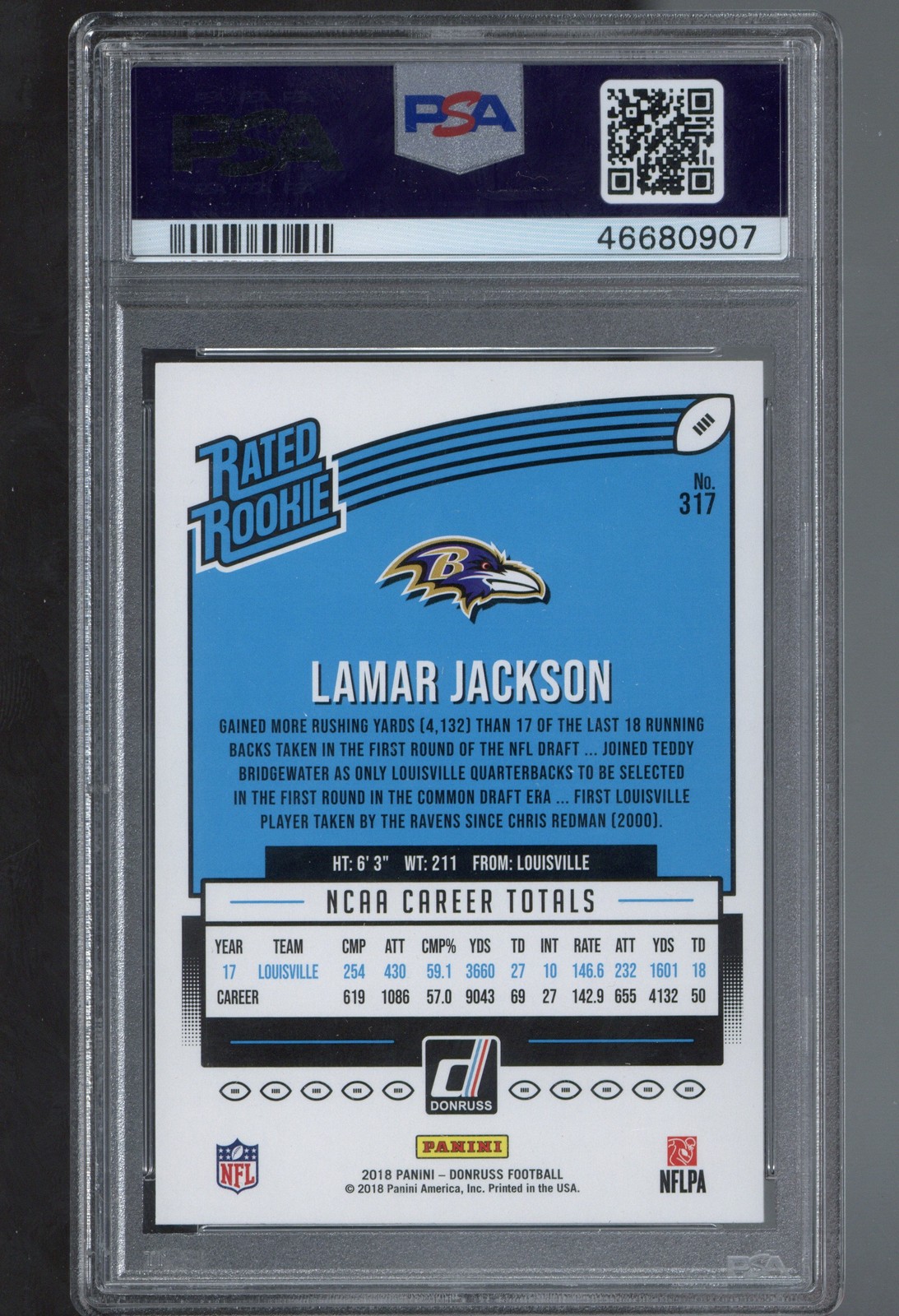 2018 Donruss #317 Lamar Jackson ROOKIE RC PSA 10 view 2