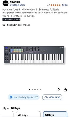 Novation FLkey 61 USB FULL SIZE MIDI Keyboard Controller for FL