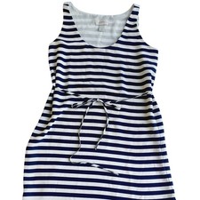 Loft Striped Sleeveless Shift Dress Womens XS Navy White Curved Hem Coastal