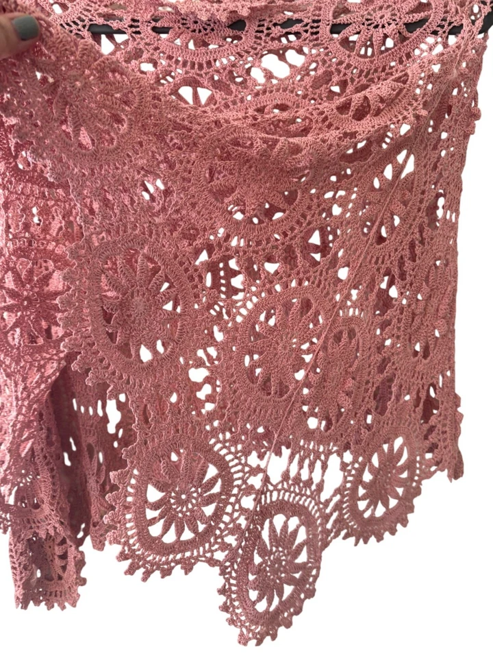 Ручной работы крючком цветочный кружева шаль надежном розовый уникальный дизайн размер S женщин - Изображение 4 из 4