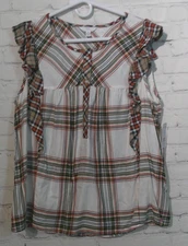 Womens Multi Color Time and Tru Ruffle Sleeve Plaid Tank size XL (16-18)