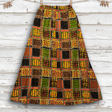 Vintage 70s Hand Made Boho Patchwork Print Hippie Barkcloth Maxi Skirt Size M L