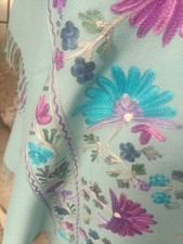 100 CASHMERE PASHMINA BLUE FLORAL CREWEL EMBROIDERED STOLE 16 DESIGN CHOICE