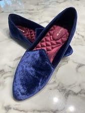 Birdies Womens 7.5 Blue Velvet Loafers Shoes Flats Luxe Old Money Quilted Insole