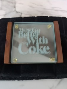 Vintage Coca Cola Laser Etched Green Glass Coaster Set With Holder  Original Box