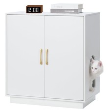 Litter Box Enclosure 30.9 H Large Modern with Hidden Storage White GCLB003WT
