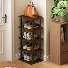 Vertical Shoe Rack Tall Narrow Shoe Rack Organizer Small Spaces 5 Tier Bamboo