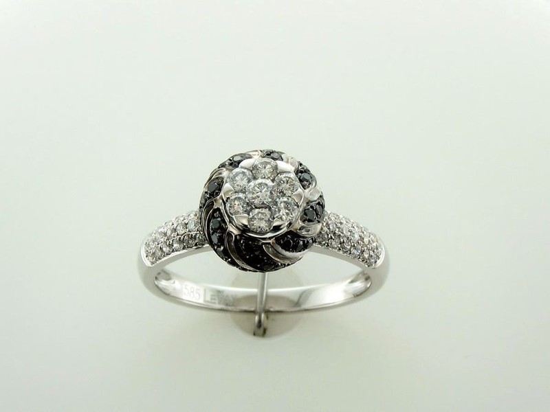 Le Vian 14K White Gold Flower Cluster Ring 0.58 cts Black White Diamonds Size 7