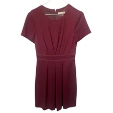 Trina Turk Dress Ponte Knit Fit Flare Inverted Pleat Short Sleeve Wine Women's 6