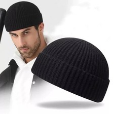 Unisex Mini Short Fisherman Beanie Hat Men Winter Warm Knitted