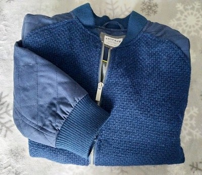 Fatface Navy Blue grey zip up Wool baseball bomber Jacket pockets 12 M Fat Face