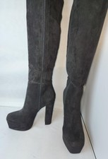 Black Suede Knee-High Platform Boots with Chunky Heels Size 8