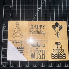 Hampton Art 2015 Set of 6 HAPPY BIRTHDAY Wood Mounted Rubber Stamps Set NIP