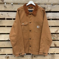 Image of Carhartt Men’s Large Brown Rugged Flex Duck Canvas Loose Fit Chore Jacket Coat