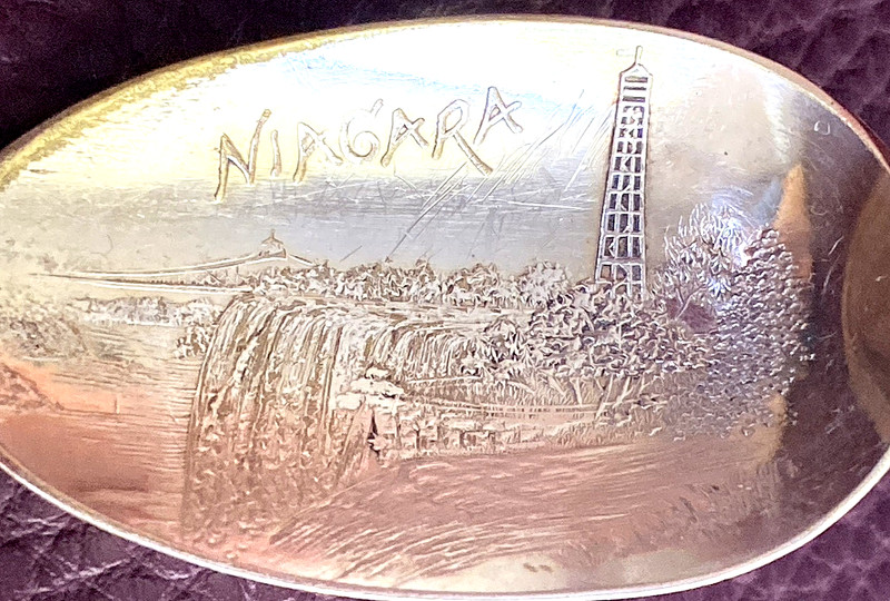 Niagara Falls Historic Tower New York Canada 4.4" Sterling Plate Souvenir Spoon