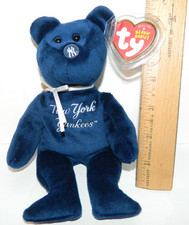 TY Beanie Baby New York Yankees plush teddy bear 8" Baseball MLB W TAG protector