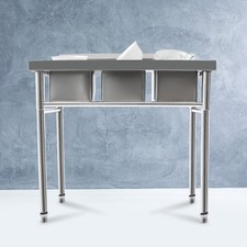 3-Compartment Kitchen Sink Bowl Catering Prep Table Stainless Steel Washing Sink