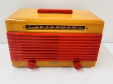 VTG GAROD 6AU1 COMMANDER CATALIN RADIO IN YELLOW & RED DECO TUBE RADIO