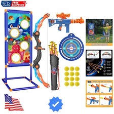 Kids Bow and Arrow Set, 2 in 1 Shooting Game with LED Light Up Archery Toy, F...