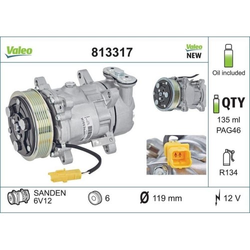 Compresseur Climatisation Valeo 813317 Core-flex : Pièce Auto pour Citroën Peugeot