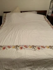 Anali Fine linens King Floral Embroidered White Duvet Cottage Core. Read