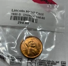 1955 Lincoln Wheat Penny coin, S mint, Uncirculated in unopened package