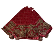 Large Formal Tree Skirt Tassels Buttons Burgundy Red Gold Floral 54" Rope Trim