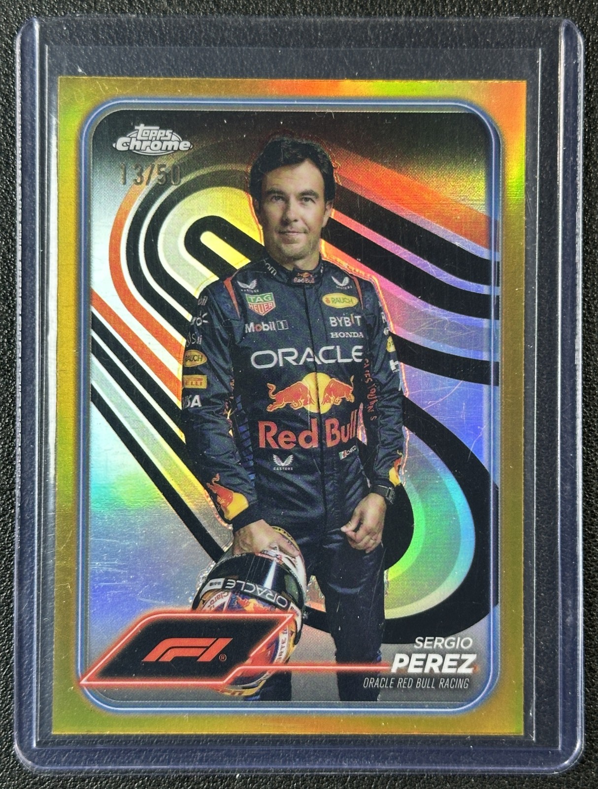 SERGIO PEREZ 2024 TOPPS CHROME FORMULA 1 F1 #2 GOLD REFRACTOR 13/50 RED BULL