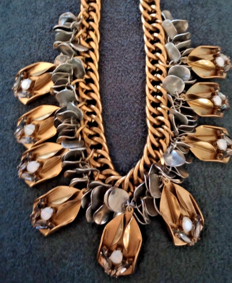 J. Collar Crew Declaración Tono Latón Ópalo Disco Gota Collar 18" Ajustable Foto 2 de 4