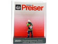 PREISER Pompier uniforme bleu secourant un enfant - HO 1/87 - PREISER 28251