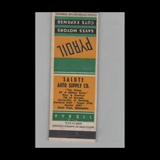 Matchbook Cover Pyroil Motor Oil Additive Salute Auto Supply Co St Paul MN