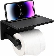 Toilet Paper Holder with Phone Shelf Aluminum Alloy Holder Matte Black