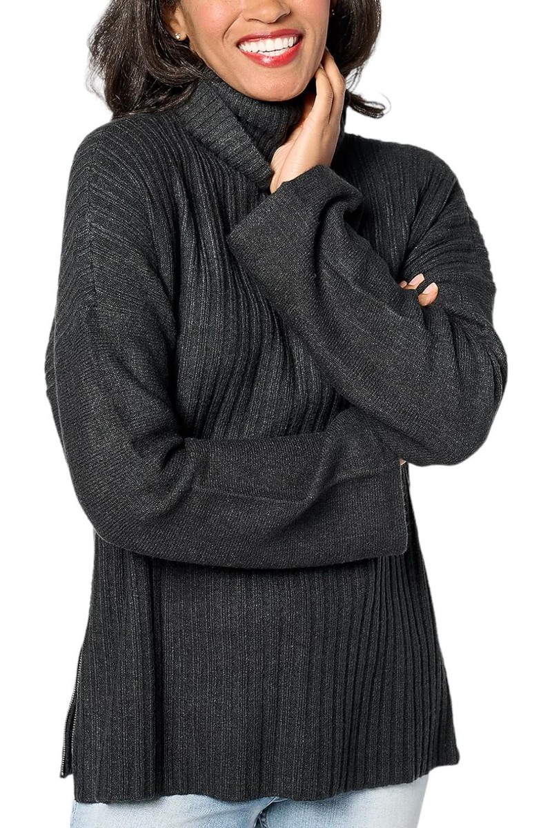 Peace Love World Side-Zip Turtleneck Sweater Black | eBay