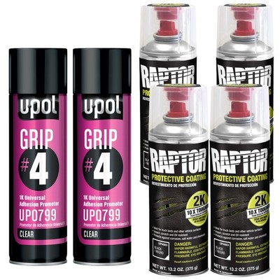 U-Pol 4 Pack Raptor 2K Truck Bedliner Coating with 2 GRIP #4 ADHESION PROMOTER
