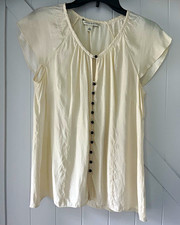 Banana Republic Women  s Ivory Silk Chiffon Polka Dot V-Neck Blouse M