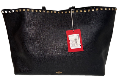 VALENTINO GARAVANIバッグ 外袋付き Valentino Garavani Rockstud Large Black Grained Leather Gold Tote