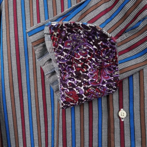 Tallia Shirt Mens L 16.5 Red Blue Brown Stripe Button Front Paisley Flip Cuff - Picture 5 of 10
