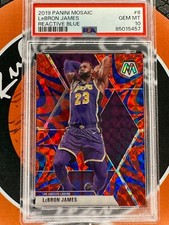 PSA 10 LeBRON JAMES - 2019-20 MOSAIC REACTIVE BLUE PRIZM #8 LA LAKERS GRADED