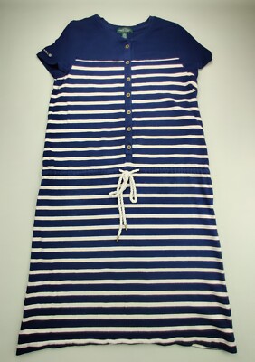 Lauren Ralph Lauren Wmn Small Navy/White Nautical Striped Tie Waist Shirt  Dress | eBay