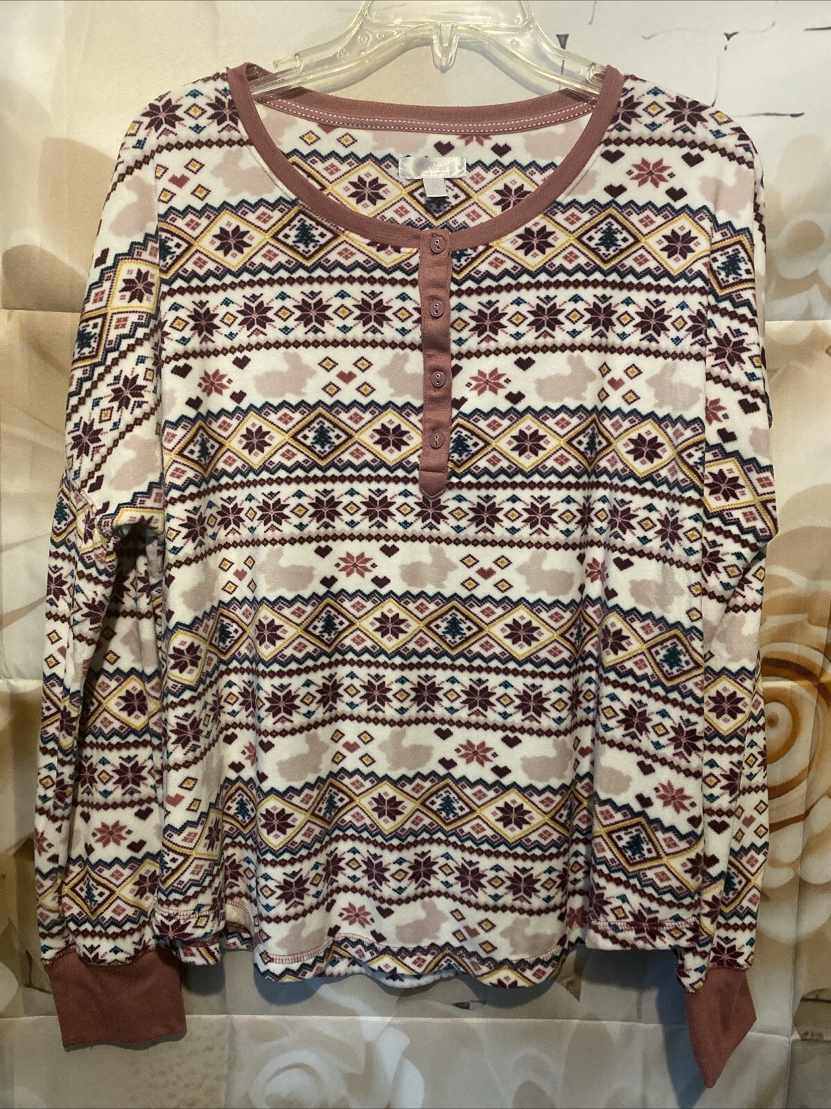 SECRET TREASURES Sz. L Women's Fleece Rabbit Pajama Top Soft & Cozy EUC